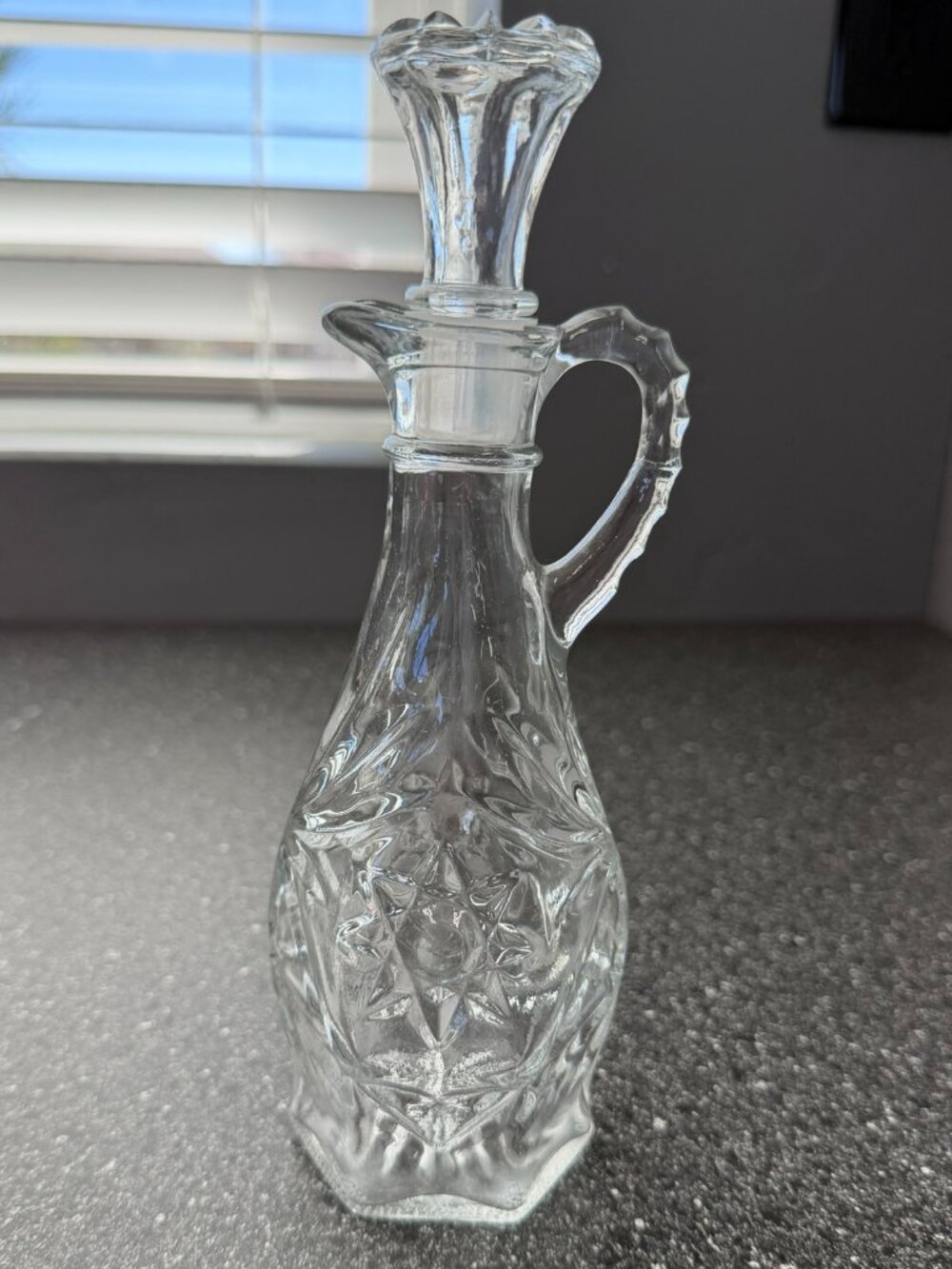 Vintage Pressed Glass Oil Vinegar Cruet Bottle Stopper Handle 8"